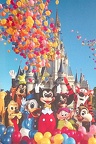Disney Characters with Baloons in Front of Cinderella's Castle