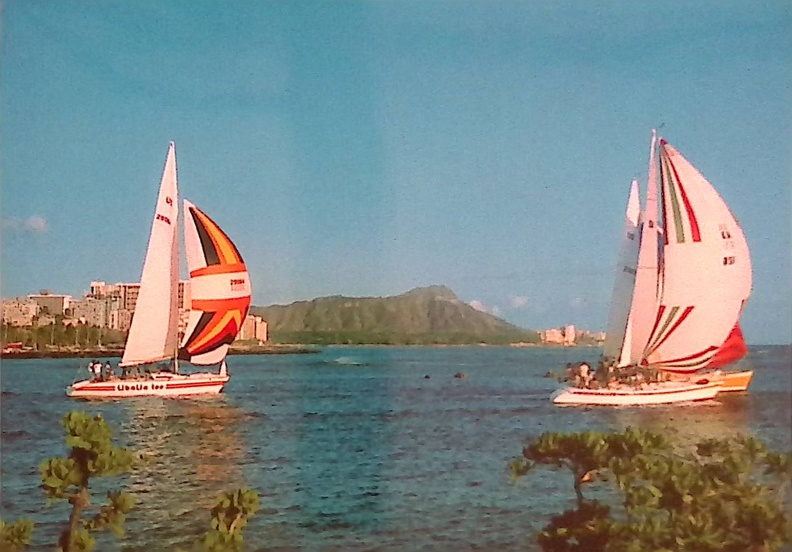 GingerMia, Postcard US-8065850 Sent, Sailboats with Diamond Head in the Background (8 Dec 2021).jpg
